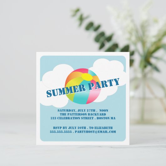Summer Party Fun Time Beach Ball Invitation Kaart (Staand voorkant)