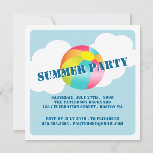 Summer Party Fun Time Beach Ball Invitation Kaart (Voorkant)