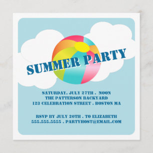 Summer Party Fun Time Beach Ball Invitation Kaart