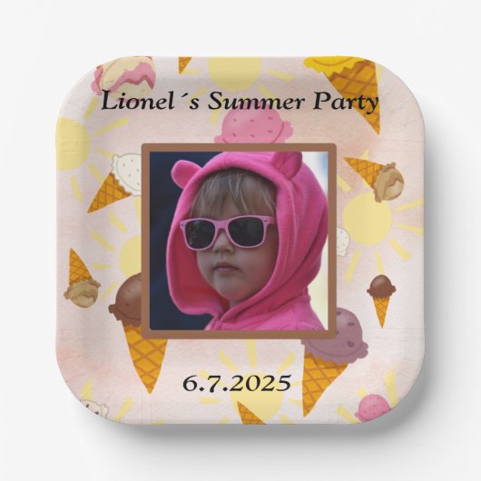 Summer party ice cream papieren bordje (Voorkant)
