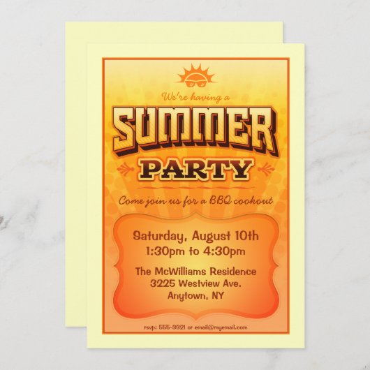 Summer Party Invite - Heldere, warme zonnige kleur Kaart (Voorkant / Achterkant)