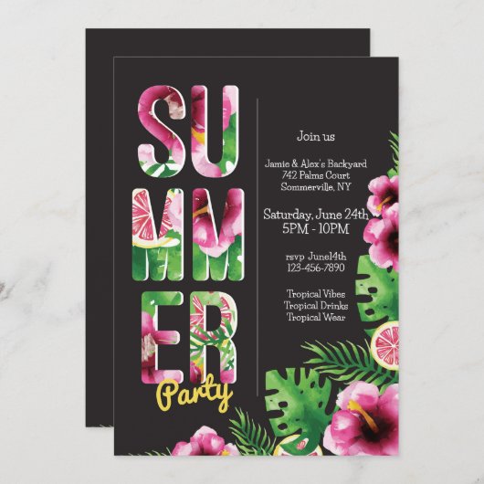 Summer Party Kaart (Voorkant / Achterkant)