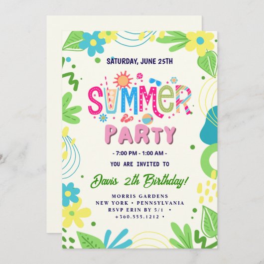 Summer Party Kaart (Voorkant / Achterkant)