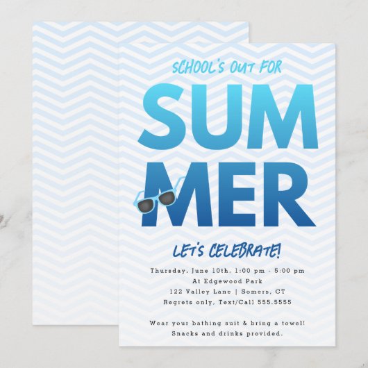 Summer Party, school is blauw Ombre Kaart (Voorkant / Achterkant)