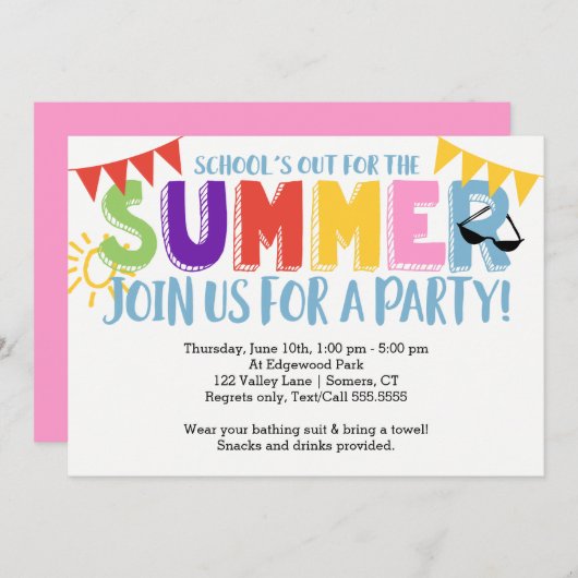 Summer Party, school is uit heldere kleuren Kaart (Voorkant / Achterkant)