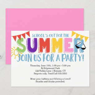 Summer Party, school is uit heldere kleuren Kaart