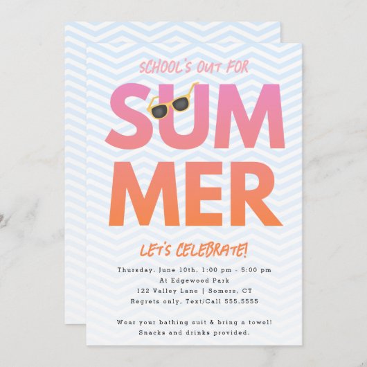 Summer Party, School is uit roze Sinaasappel Ombre Kaart (Voorkant / Achterkant)