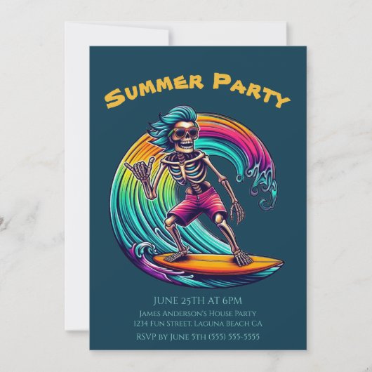 Summer Party - Skeleton Surfer Riding A Wave- Kaart (Voorkant)