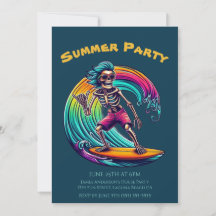 Summer Party - Skeleton Surfer Riding A Wave-