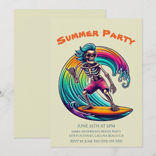 Summer Party - Skeleton Surfer Riding A Wave- Kaart (Voorkant / Achterkant)