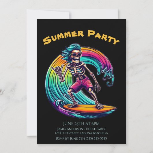 Summer Party - Skeleton Surfer Riding A Wave- Kaart (Voorkant)
