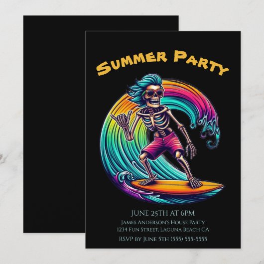 Summer Party - Skeleton Surfer Riding A Wave- Kaart (Voorkant / Achterkant)