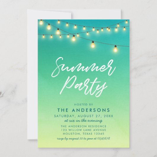 Summer Party String of Lights Waterverf Zee Kaart (Voorkant)