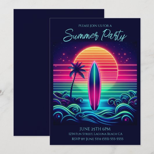 Summer Party - Surfen op de Neon Sunset Kaart (Voorkant / Achterkant)