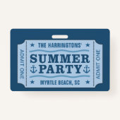 "Summer Party Ticket" aangepaste tekstbadges Badge (Voorkant)