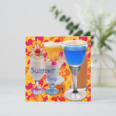 Summer Party Tropical Yellow Cocktail Drinken Blue Kaart (Staand voorkant)