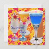 Summer Party Tropical Yellow Cocktail Drinken Blue Kaart (Voorkant)