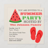 Summer Party Watermelon & Teenslippers Invitation Kaart (Voorkant / Achterkant)