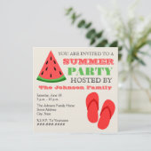 Summer Party Watermelon & Teenslippers Invitation Kaart (Staand voorkant)