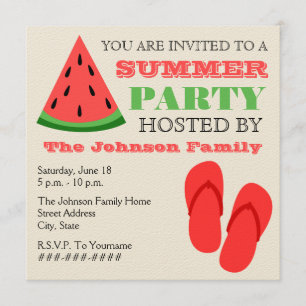 Summer Party Watermelon & Teenslippers Invitation Kaart