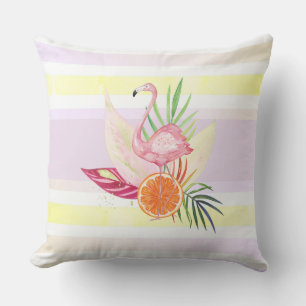 Summer Pastel Stripe, Flamingo, Tropical Buitenkussen