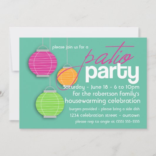 Summer Patio Party Housewarming Invitations Kaart (Voorkant)