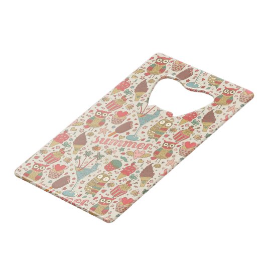 Summer Pattern met Ice Cream Creditkaart Flessenopener (Achterkant Gekanteld)