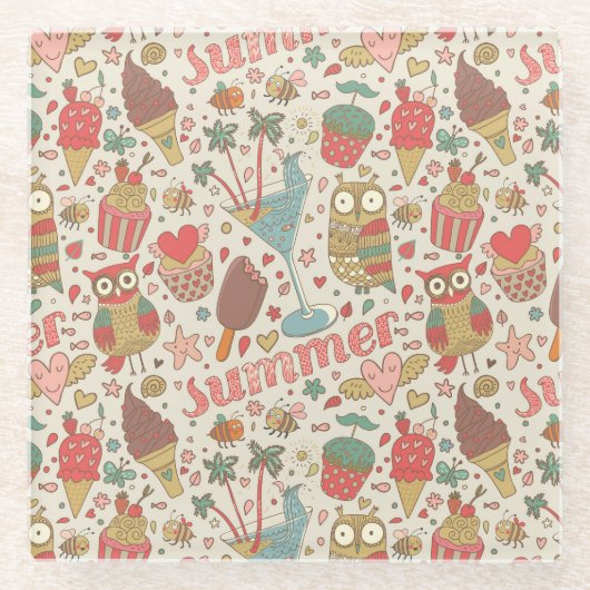 Summer Pattern met Ice Cream Glazen Onderzetter (Voorkant)