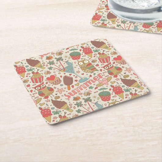 Summer Pattern met Ice Cream Kartonnen Onderzetters (Schuin)