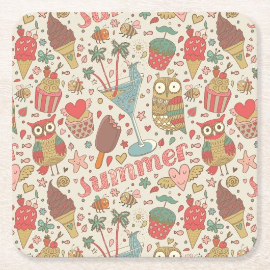 Summer Pattern met Ice Cream Kartonnen Onderzetters (Voorkant)