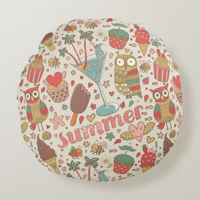 Summer Pattern met Ice Cream Rond Kussen (Voorkant)