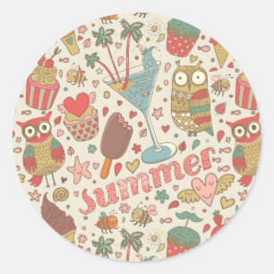 Summer Pattern met Ice Cream Ronde Sticker