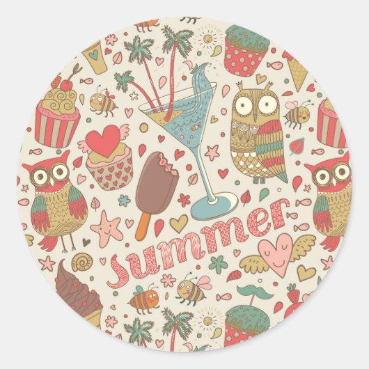 Summer Pattern met Ice Cream Ronde Sticker (Voorkant)