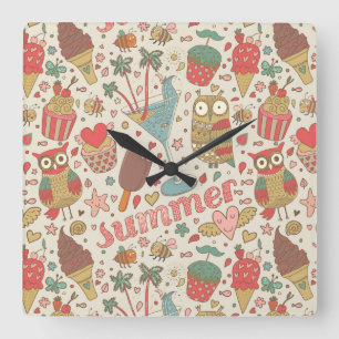 Summer Pattern met Ice Cream Vierkante Klok