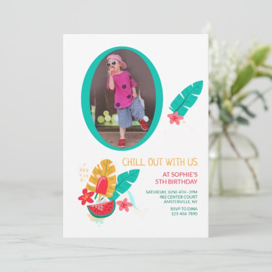 Summer Pattern Photo Birthday Invitation Kaart (Staand voorkant)