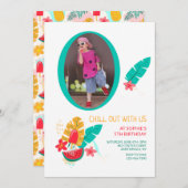 Summer Pattern Photo Birthday Invitation Kaart (Voorkant / Achterkant)