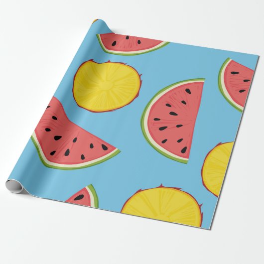 Summer pattern with pineapple and watermelonart, b cadeaupapier (Uitgerold)