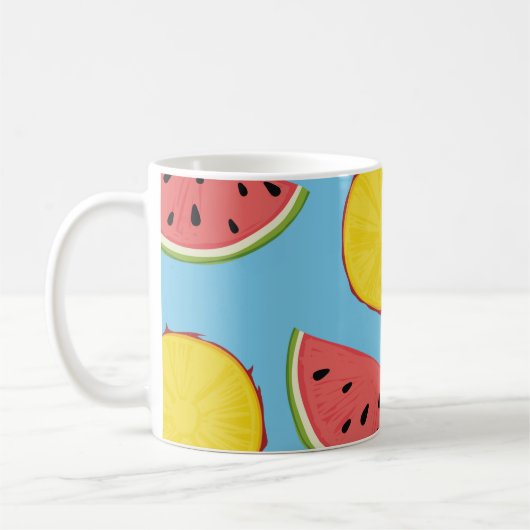 Summer pattern with pineapple and watermelonart, b koffiemok (Links)