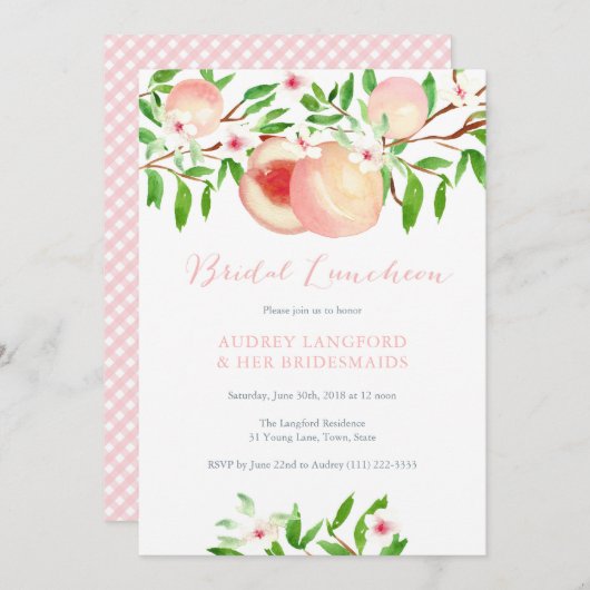 Summer Peaches Bridal Luncheon cards Kaart (Voorkant / Achterkant)