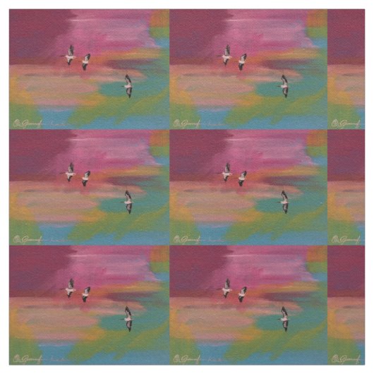 Summer Pelicans op zonsondergang Stof (Swatch)