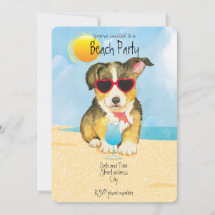 Summer Pembroke Welsh Corgi Beach Party Invitation Feestdagenkaart