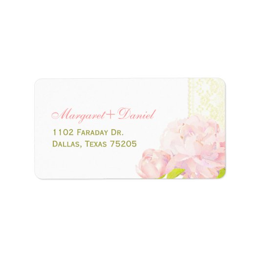 Summer Peony Wedding Address Etiket (Voorkant)