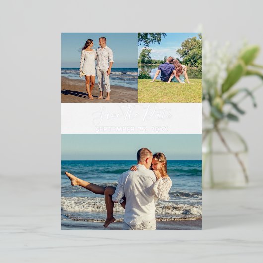 Summer Photo Collage Save the Date Card Folie Uitnodiging (Staand Voorkant)