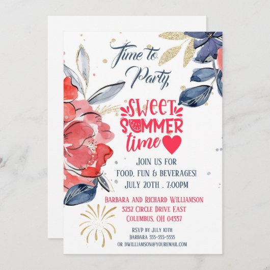 Summer Picnic Barbeque Party Uitnodiging (Voorkant / Achterkant)