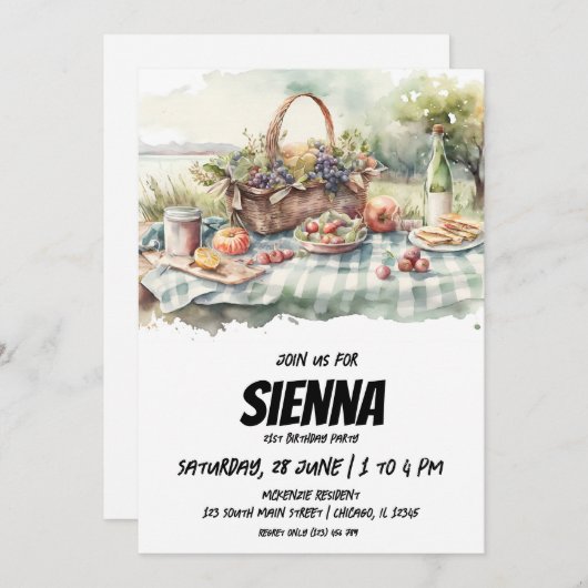 Summer Picnic boerderij uitzicht Uitnodiging (Voorkant / Achterkant)