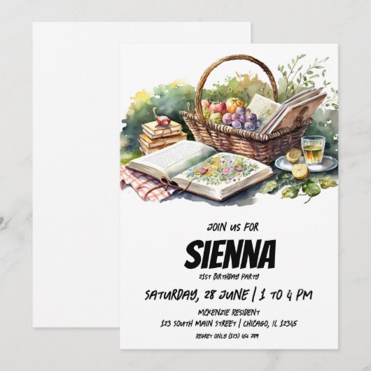 Summer Picnic food and book Invitation Kaart (Voorkant / Achterkant)