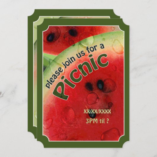Summer Picnic Fresh Watermelon Ticket Invite Kaart (Voorkant / Achterkant)