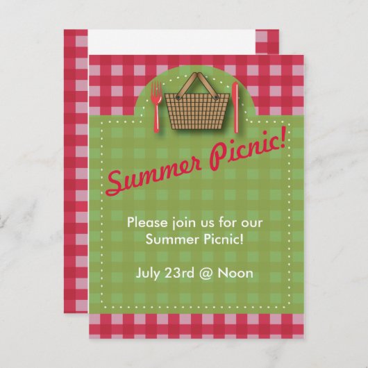 Summer Picnic Gingham Briefkaart (Voorkant / Achterkant)