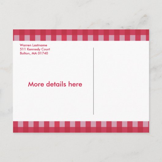 Summer Picnic Gingham Briefkaart (Achterkant)