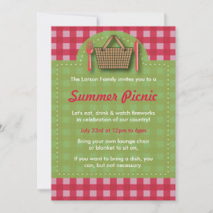 Summer Picnic Gingham Invitations Kaart